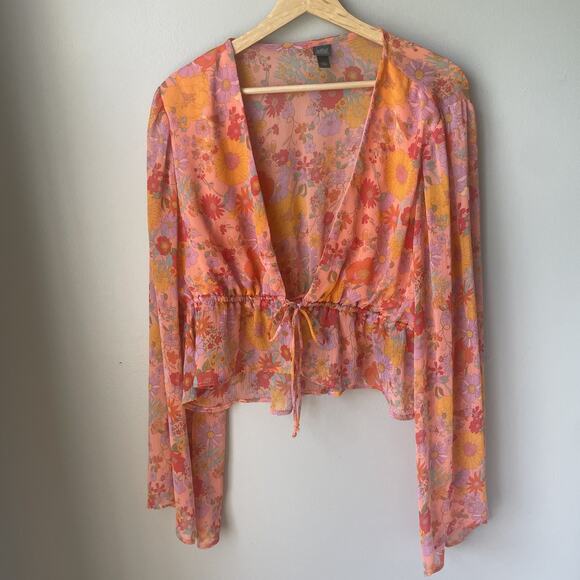 wild fable Tops - WILD FABLE Floral Drawstring Cropped Top Blouse Womens Size XXL Boho